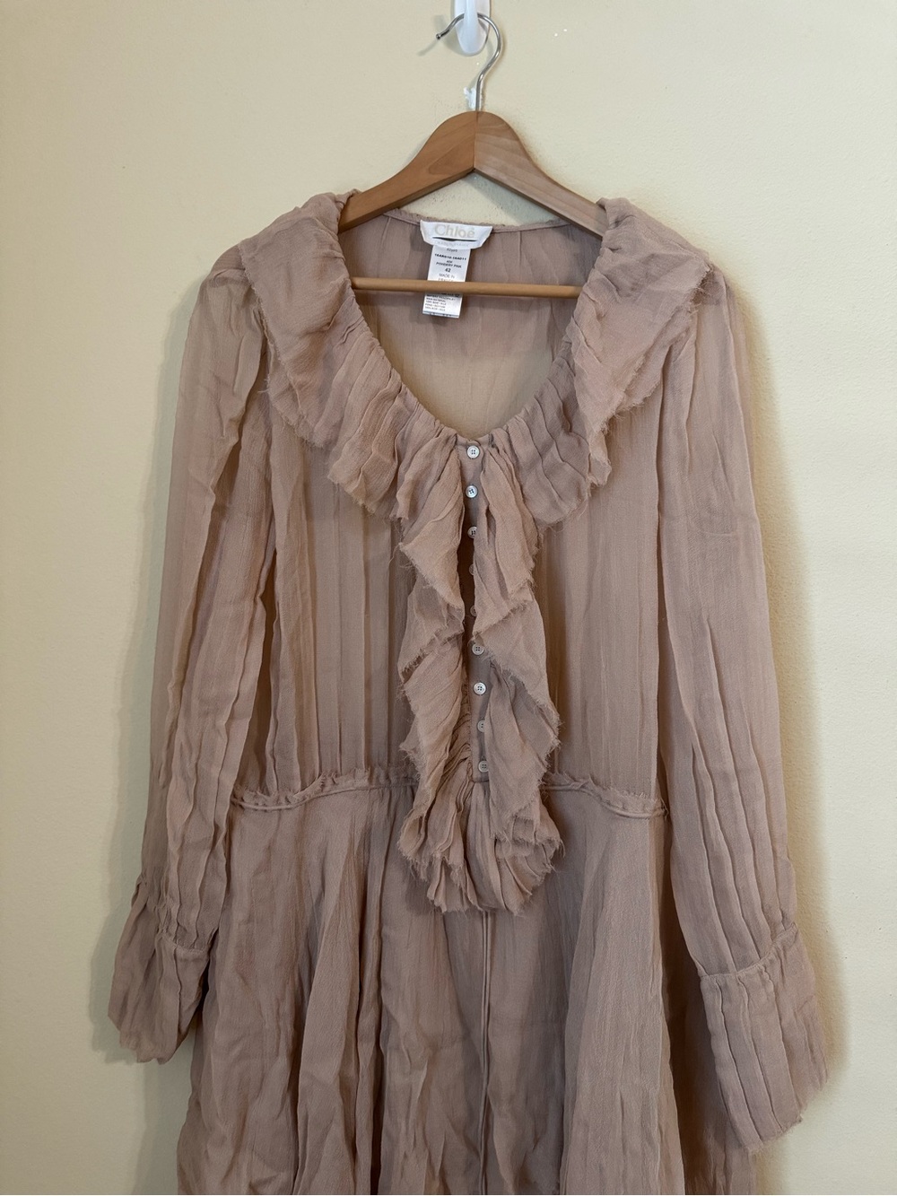 Chloe Silk Ruffled Mini Dress Powdery Pink 42 - Picture 2 of 7
